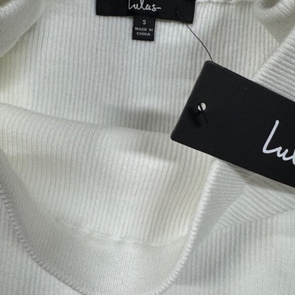 NWT Lulus Preppy Tendencies Ivory Ribbed Knit Ruffled Mini Sweater Skirt - Picture 6 of 7